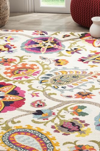 SAFAVIEH Monaco Collection Area Rug - 6'7 x 9'2, Ivory & Multi, Boho Floral Design, Non-Shedding & Easy Care, Ideal for High Traffic Areas in Living Room, Bedroom (MNC229A)