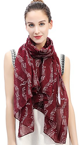 Lina & Lily Damen Schal Tuch mit Musiknoten-Muster (Rot)