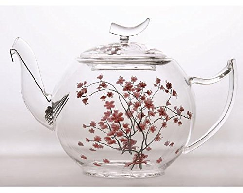 TeaLogic Glaskanne Teekanne aus Glas Cherry Blossom für 1,2L transparent rosa