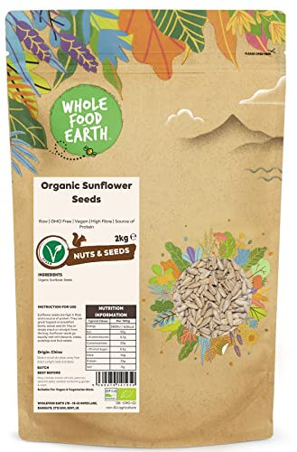 Wholefood Earth Organic Sunflower Seeds 2kg Raw | GMO Free | Vegan | High Fibre | Source of Protein | Certified Organic