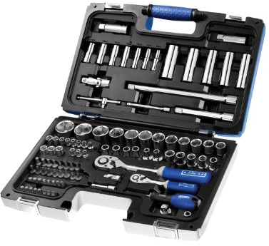 Coffret clé à cliquet Douilles + accessoires 1/4''-1/2'' 98 pièces
