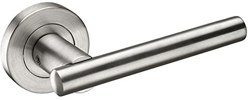 Brushed Stainless Steel Door Handles with T Bar Designer Levers on Round Rose H730013S