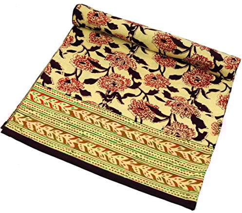 GURU SHOP Blockdruck Tagesdecke, Bett & Sofaüberwurf, Handgearbeiteter Wandbehang, Wandtuch - Design 19, Baumwolle, Size:Single 150x200 cm