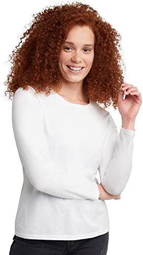 Hanes Women's Originals Long Sleeve Cotton T-Shirt, Lightweight Crewneck Tee, Modern Fit, White, M