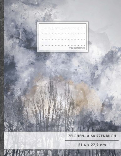 Zeichen- & Skizzenbuch: DIN A4 • 100+ Seiten, Softcover, Register, „Tusche Wald“ • Original #GoodMemos Blanko Heft • Perfekt als Zeichenheft, Sketchbook, Handlettering