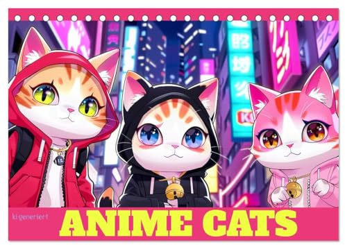 Anime Cats (Tischkalender 2026 DIN A5 quer), CALVENDO Monatskalender: Coole Katzen im beliebten Zeichenstil - KI generiert (CALVENDO Tiere)