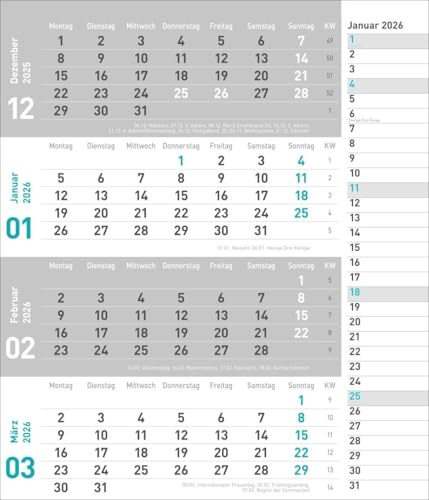 times&more 4-Monatsplaner, türkis 2026: times&more - Praktischer Wandplaner mit Datumsschieber. Büro-Kalender mit Notizspalte und Jahresübersicht. ... Büro. 30 x 35 cm. (times&more Kalender Heye)