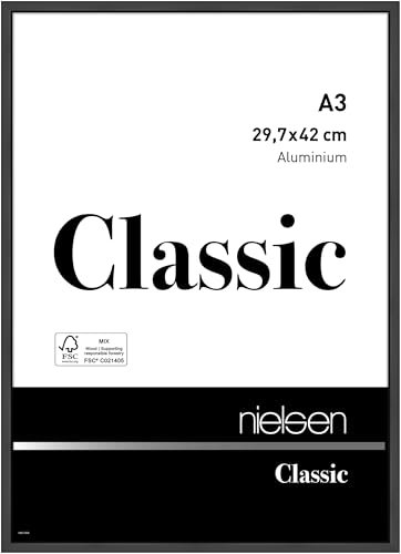nielsen Bilderrahmen, 29,7 x 42 cm (A3), Aluminium, Schwarz matt, Posterrahmen zum Aufhängen im Hoch- & Querformat, Echtglas, Classic