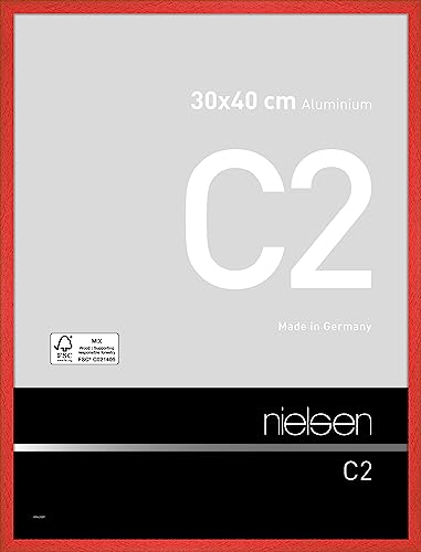 nielsen Bilderrahmen, 30 x 40 cm, Aluminium, Rot glanz, Fotorahmen zum Aufhängen im Hoch- & Querformat, Echtglas, C2