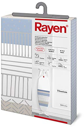 Rayen | Housse pour table à repasser Universelle | 4 épaisseurs : mousse, molleton, tissu 100 % coton et titane | Housse à revêement en titane | Gamme Premium | 130x47 cm | Indie