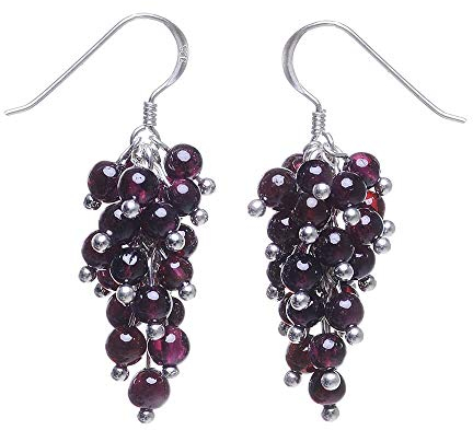 Ohrringe Ohrhänger aus Granat & 925 Silber Trauben rot dunkelrot Ohrschmuck Damen