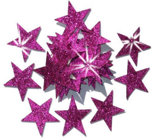 Hot Pink 48 Fabric Glitter 25mm Star Iron-On