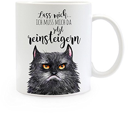ilka parey wandtattoo-welt® Tasse Becher Kaffeetasse Kaffeebecher Katzentasse Katzenbecher Katze Tasse Katze Becher grimmige Katze mit Spruch lass mich... ich muss mich da jetzt reinsteigern ts360