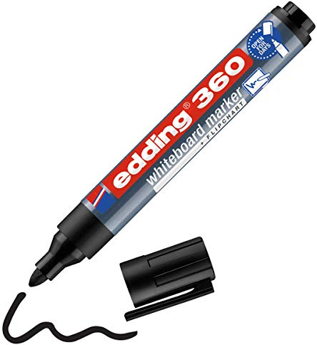 edding 360 Whiteboardmarker - schwarz - 1 Whiteboard Stift - Rundspitze 1,5-3 mm - Boardmarker abwischbar - für Whiteboard, Flipchart, Magnettafel, Pinnwand, Memoboard - Sketchnotes - nachfüllbar