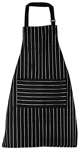 TRIXES Professionelle Küchenschürze schwarz und weiß gestreift - verstellbare Latzschürze für Männer und Frauen mit 2 geräumigen Taschen - Schürzen für Köche BBQ Malerei Backen Kochen