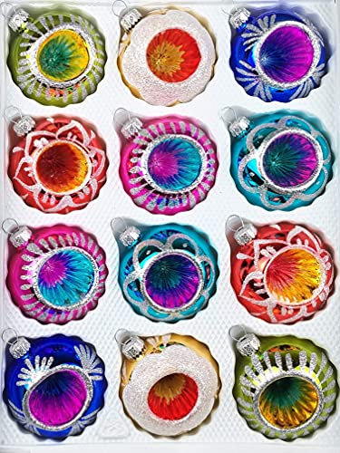 12 TLG. Glas-Weihnachtskugeln Set in Hochglanz Vintage Style Christbaumkugeln - Weihnachtsschmuck-Christbaumschmuck-Reflektorkugeln-Reflexkugeln-Reflector Ball