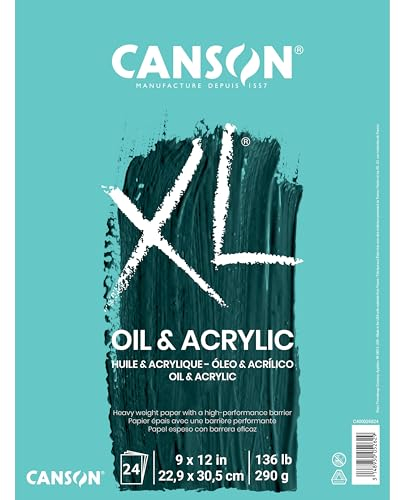 Canson XL Series Oil and Acrylic Paper, Foldover Pad, 9x12 inches, 24 Sheets (136lb/290g) - Artist Paper for Adults and Students