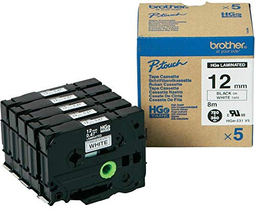 Brother Original HGE231V5 5x Schriftbandkassette 12mmx8m weiss schwarz laminiert