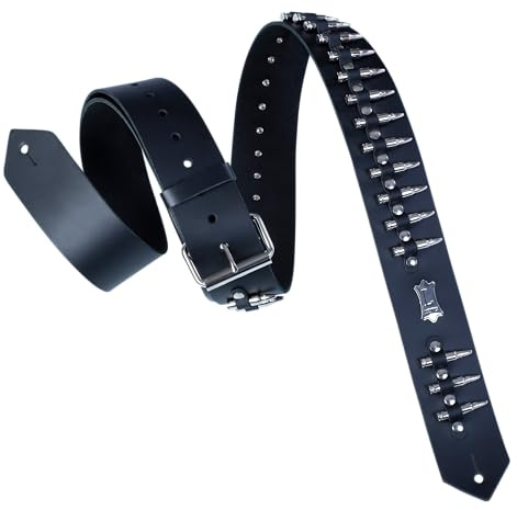 Levy's Leathers Rebel Leathers Series 2 Genuine Leather Guitar Strap with Fake Bullets, Black (PM28-2B-BLK)