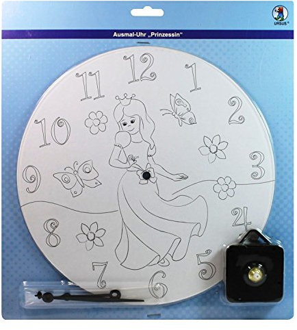 Ursus 24510000 - Ausmal Uhr Prinzessin, Durchmesser ca. 25 cm, inklusive Bastelanleitung, zum Ausmalen mithilfe von Buntstiften und Fasermalern, ideal als Dekoration im Kinderzimmer