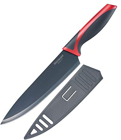 Westmark Couteau de Chef, Cuisine, Lame Large 20cm, Protège-Lame, Acier Inoxydable/Plastique, Gris/Rouge, 14542280