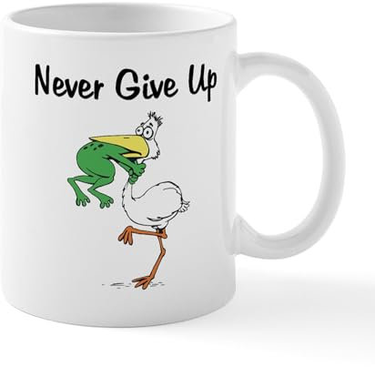CafePress Never Give Up Stork and Frog Mug 11 oz (325 ml) Ceramic Coffee Mug