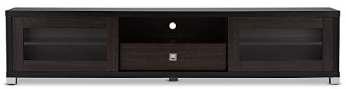 Wholesale Interiors Baxton Studio Beasley TV Cabinet with 2 Sliding Doors and Drawer, 70, Dark Brown
