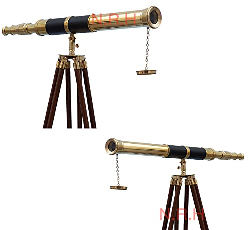 Floor Standing Brass Leather Telescope With Tripod 60