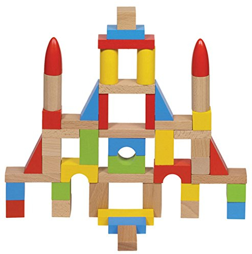 goki 58575 - Bausteine Set aus Buchenholz, bunte Bauklötze für Kreatives Spielen, Inklusive Baumwollbeutel, Spielzeug, 50er Set, ab 2 Jahre