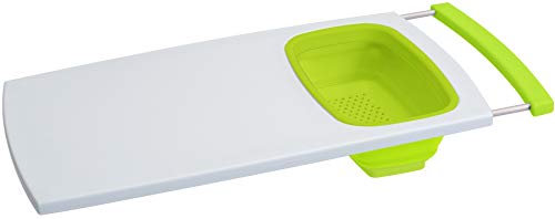 Progressive PCB-3510GML Planche à découper avec passoire rétractable, Plastique, Blanc, 25,00 x 2,00 x 42,50 cm