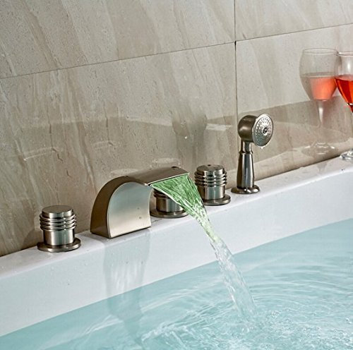 Gowe à changement de couleur LED Baignoire robinet mitigeur et baignoire Robinets avec pommeau de douche Nickel brossé Deluxe 5 pièces Ensembles