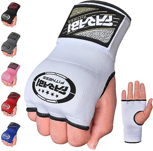 Farabi Sports sous Gants de Boxe Adultes – Bande de Combat Hommes et Femmes – Bandage Entraînement MMA Muay Thai (White, Adultes L/XL)