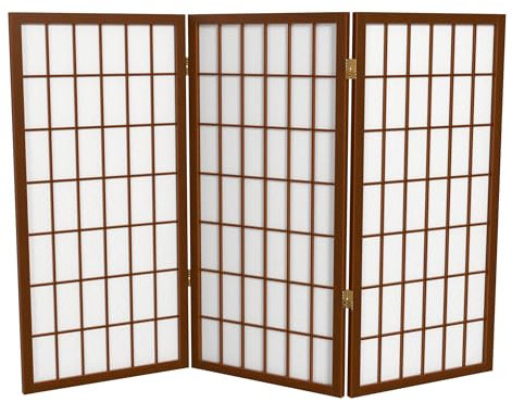 Oriental Furniture Unique Window Treatment Shade Blind, 3-Feet Window Pane Japanese Shoji Privacy Screen Room Divider, 3 Panel Walnut