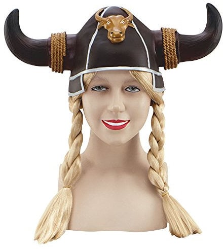 Women's Brown Viking Helmet with Blonde Plaits (Pack of 1) - Eye-Catching Design, Perfect Accessory for World & Culture, World Book Day, Cosplay, Themed Events, Parties, & More Halloween Halloween