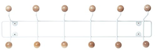 Pt, PT2456 Porte-manteaux mural Saturnus XL Métal blanc Boules bois beige H15 x 53,5 x 10 cm