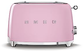 SMEG 2 Slice Toaster with 6 Presets and Defrost Function and Removable Crumb Tray TSF01PKUS, Pink