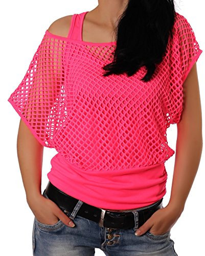Crazy Age Haut de fête d'été pour femme - Haut en maille - Tendance actuelle - Couleurs fluo, rose fluo, S-M