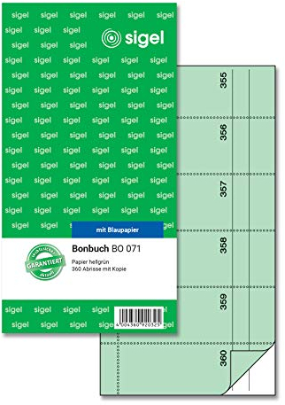 SIGEL BO071 Bonbuch Bonblock, 360 Abrisse,grün, 10,5 x 20 cm, 2x60 Blatt