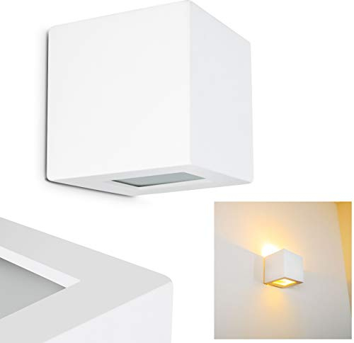 Wandlampe Noto aus Keramik in Weiß, Wandleuchte mit Up & Down-Effekt, 1 x E27-Fassung, Innenwandleuchte mit handelsüblichen Farben bemalbar, ohne Leuchtmittel