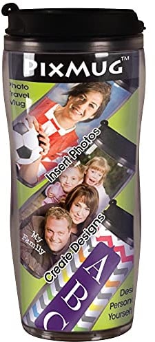 PixMug – 14 oz Photo Travel Mug with Flip Top - The Mug That's a Picture Frame - DIY - Insert Your Own Photos or Create and Print Inserts Online – 1 Pack