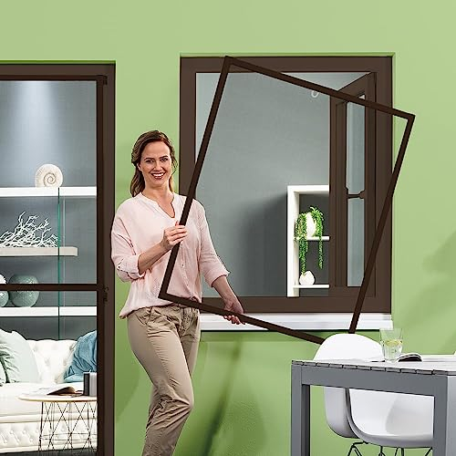 empasa Insektenschutz Fenster Basic mit Alurahmen in Weiß, Braun oder Anthrazit und FILATEC® Gewebe in Schwarz, kürzbarer Bausatz zur Selbstmontage, Fliegengitter, verschiedene Größen