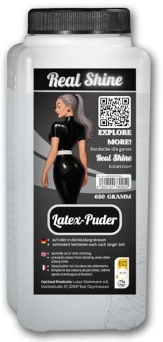 Optimal Products Latex Puder REALSHINE 650 g I weißes Talkum Puder geeignet als Anziehhilfe für Latex Kleidung, Latexhandschuhe sowie deren Einlagerung I geruchloses Pharma Qualität Talk antistatisch