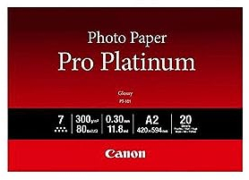 Canon PT-101 Pro Platinum Fotopapier - DIN A2, 20 Blatt (300 g/qm) für Tintenstrahldrucker, 2511817