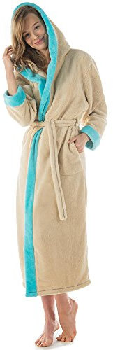 CelinaTex XS-XXXL Bademantel Kapuze zweifarbig lang seitliche Taschen Damen Herren Unisex Sherpa Kuschelfleece Morgenmantel, Sauna, Spa, Pool, Bad, flauschig und komfortabel - Oeko-TEX Ohio