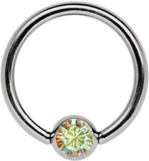 Titan Ring in 1,2 x 6 mm als Lippenbändchen Piercing mit flachem Stein in 3 mm Ø, Multi-klar