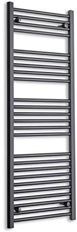 600mm Wide Black Heated Towel Rail Radiator Flat Ladder for Stylish Bathroom (600 x 1400 mm)