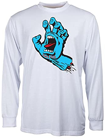 SANTA CRUZ Herren Langarm T-Shirt Screaming Hand Skate L/S T-Shirt, Weiss/opulenter Garten, XX-Large