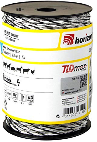 horizont Weidezaunlitze turbomax® W12, 200 m lang, weiß, 12x 0,25 mm TBmax-Leiter, 200 kg Bruchlast, für lange bis sehr lange Zäune mit starkem Bewuchs, Weidezaunband, Breitband Litze, Elektrozaun