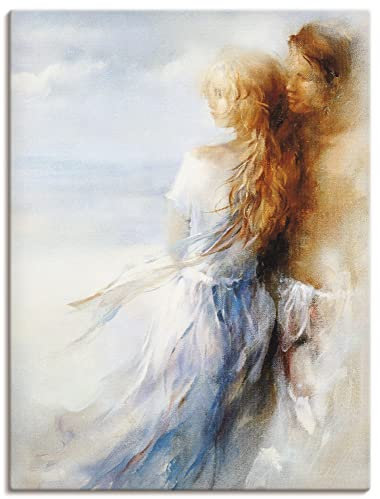 ARTLAND Wanddeko Leinwand Bilder Wandbild 45 x 60 cm Liebe Erotik Paar Malerei Creme Zusammen K8AY