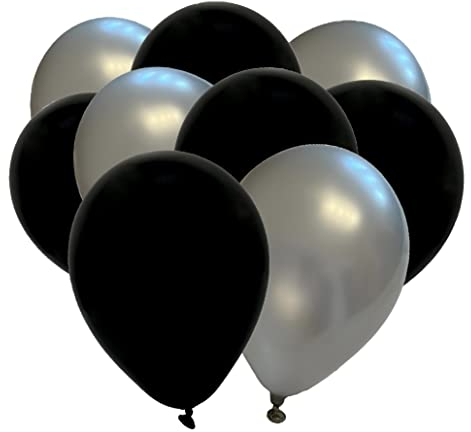 50 Luftballons Metallic - 27cm - Schwarz-Silber - Latex Luftballons für Geburtstage, Kindergeburtstage, Partys, Hochzeiten und Feste, Luft & Helium geeignet, EU Herstellung - Partyloon